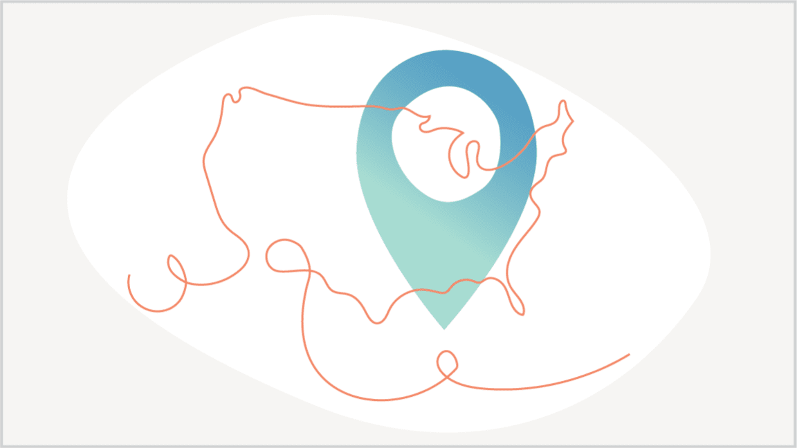 Map of the U.S. with a location pin symbolizing treatment specialist search