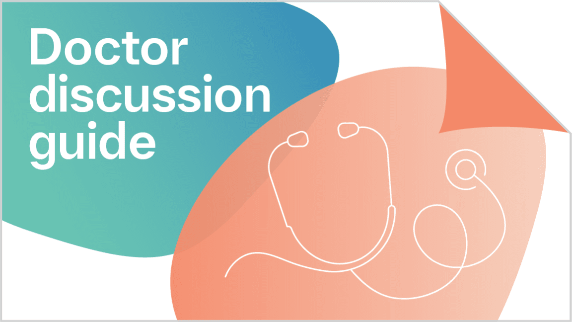 Doctor discussion guide with illustrated stethoscope and folded corner design