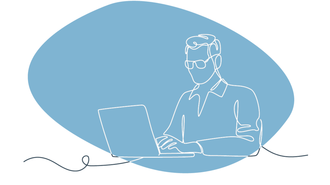 Line drawing of a person using a laptop