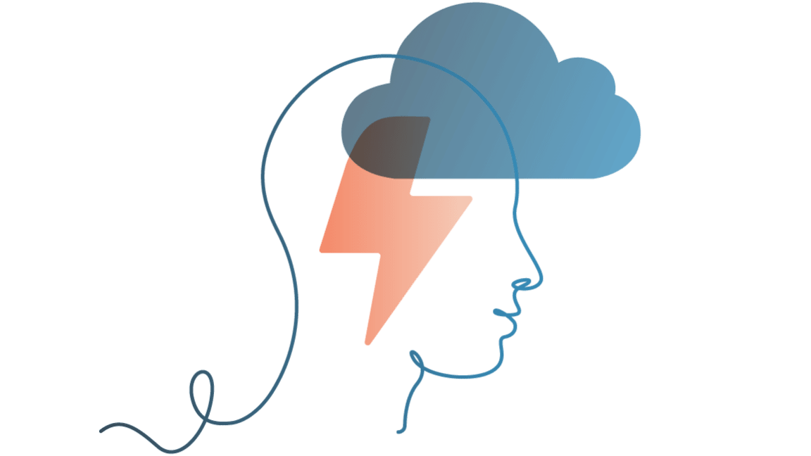 Illustration of a head with a cloud and lightning bolt
