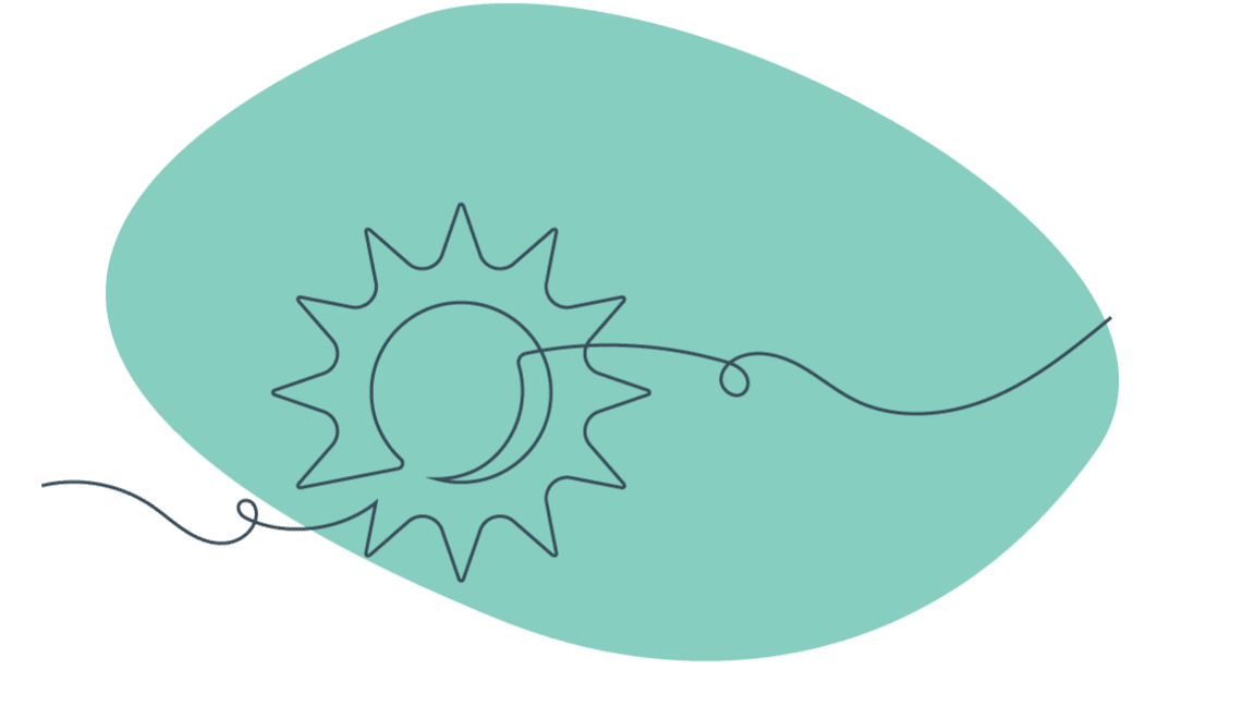 Abstract sun and moon line illustration on green background