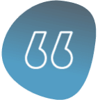 Blue speech bubble with quotation marks icon