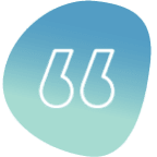 Gradient blue and green speech bubble with quotation marks icon