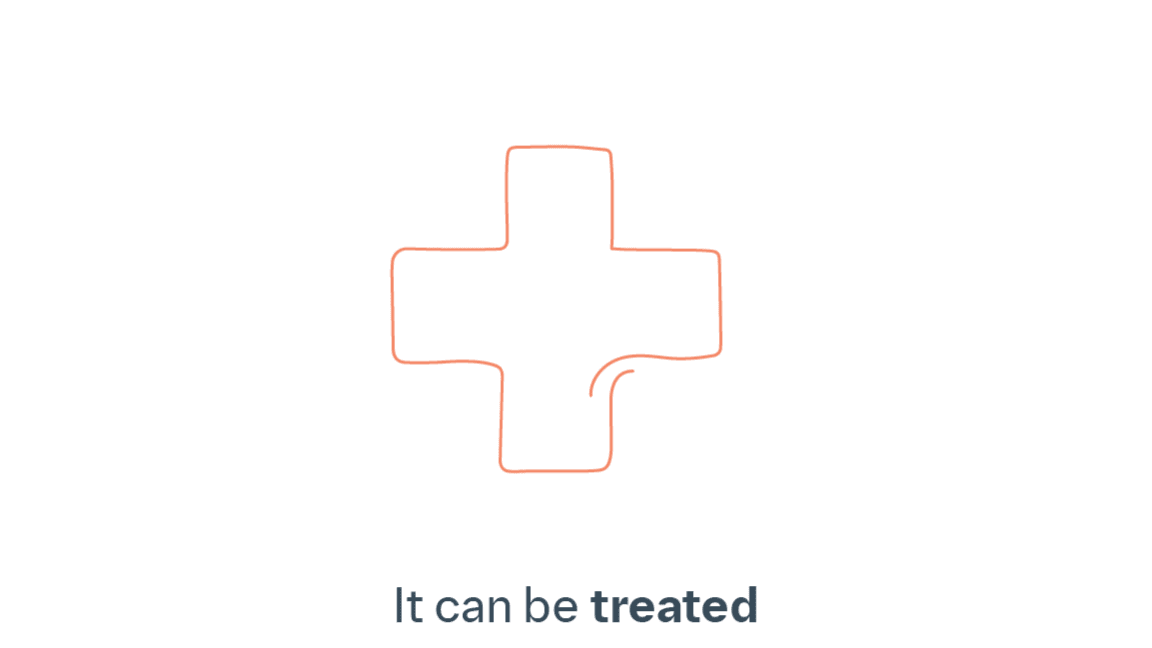 Orange cross icon representing medical treatment with the words "It can be treated"