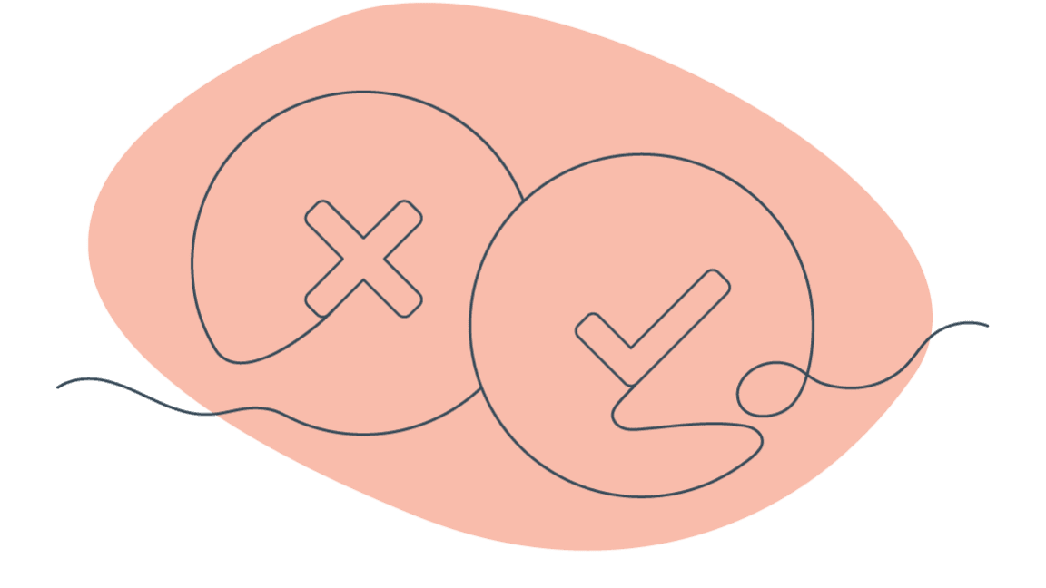 Line drawing of circles with check mark and X on a soft orange background