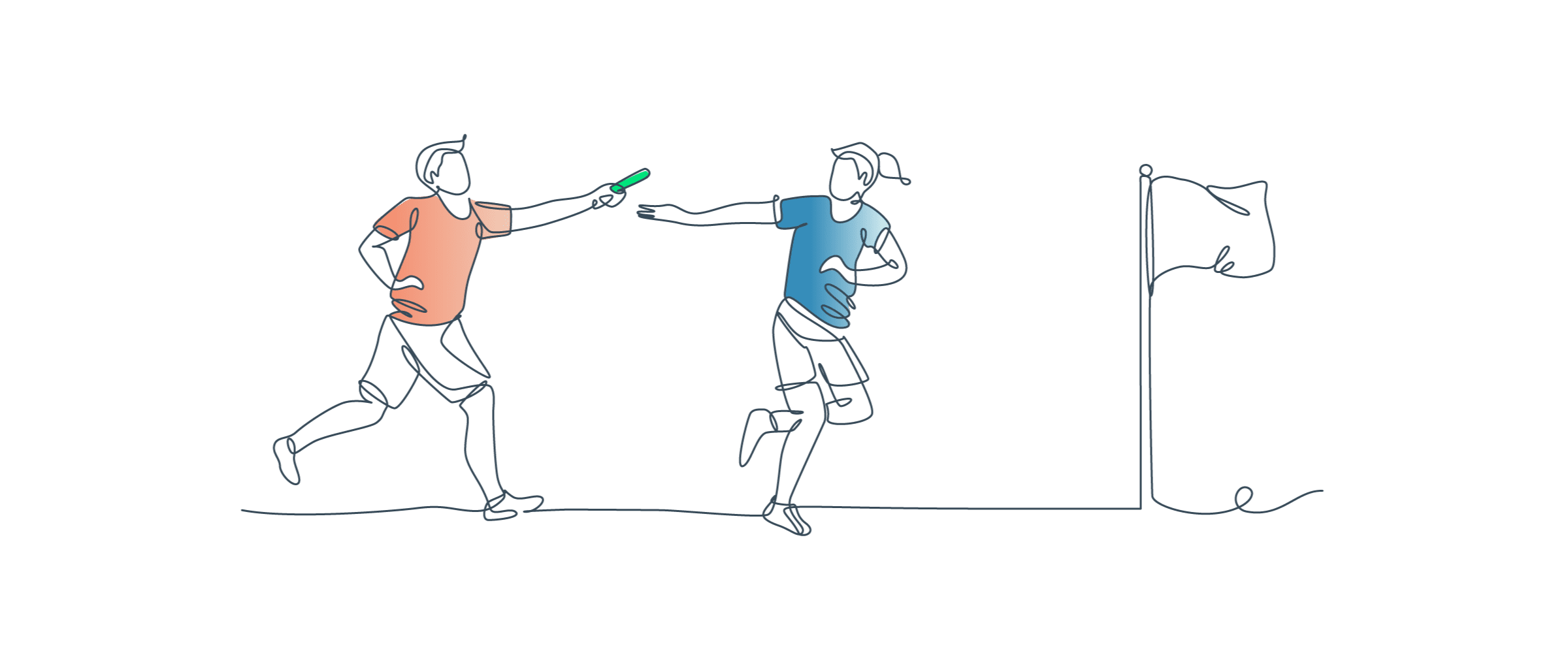 Illustration of two runners passing a baton