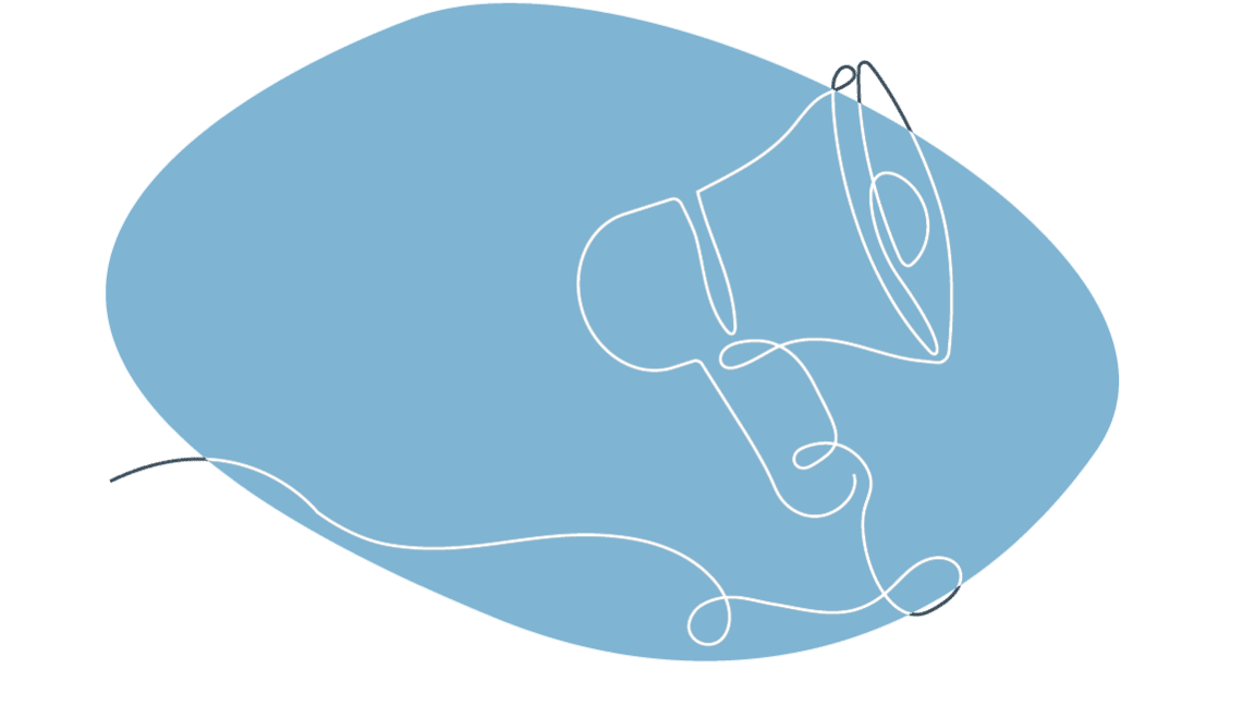 Megaphone line drawing over blue background