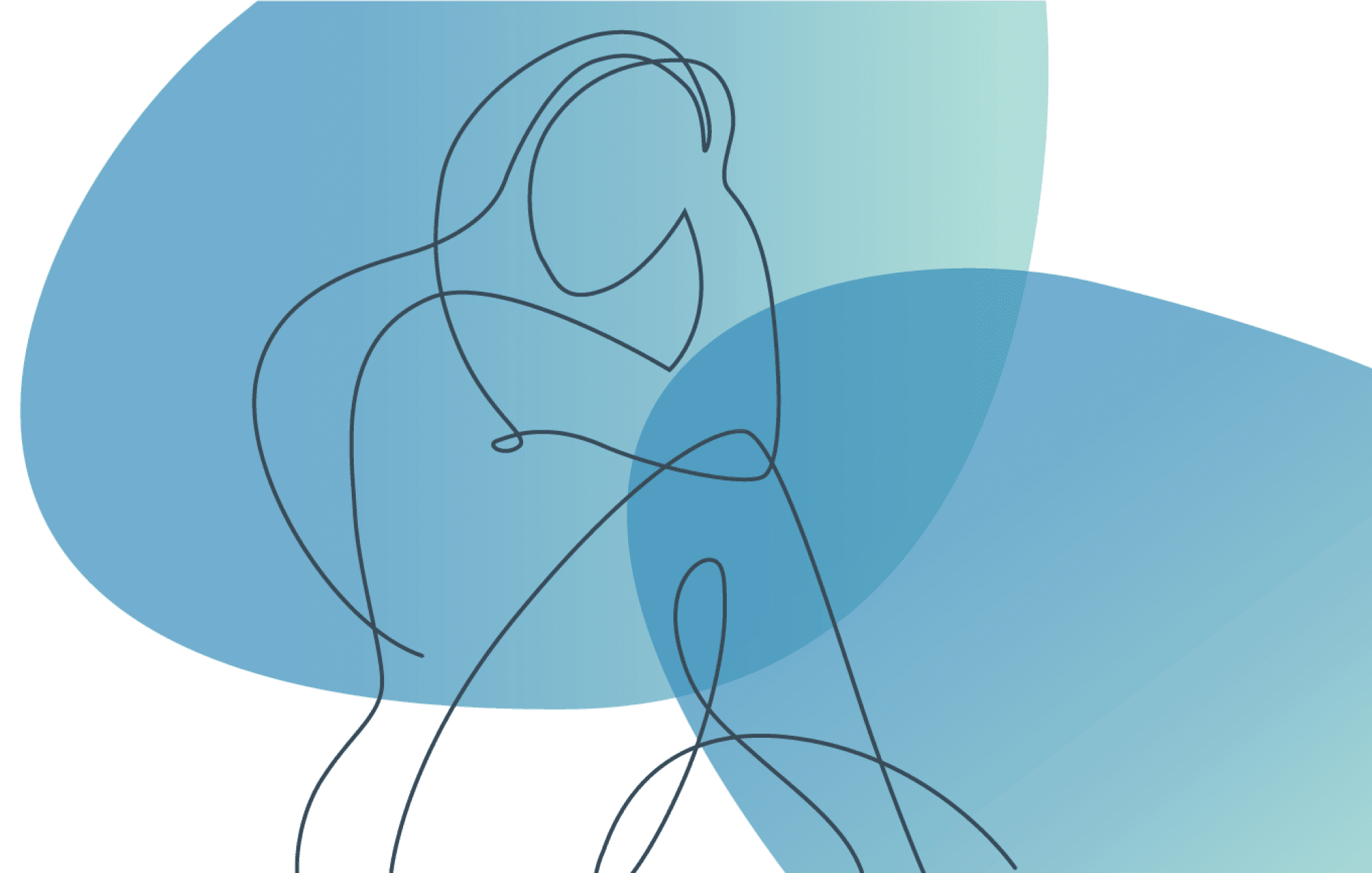 Abstract line illustration of a person with overlapping blue and teal shapes